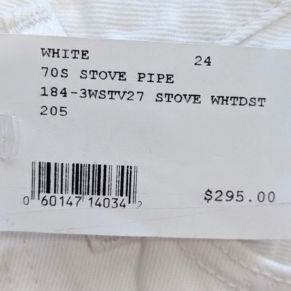 $295 NWT RE/DONE 70s Stove Pipe Jeans White Destroyed Distressed Straight Leg 24